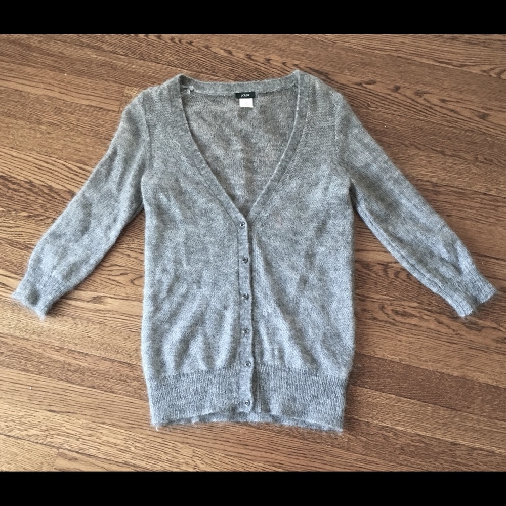 J Crew grey mohair sweater cardigan
